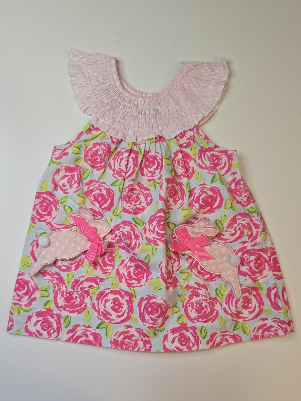 Mud Pie Floral Bunny Appliqué Dress